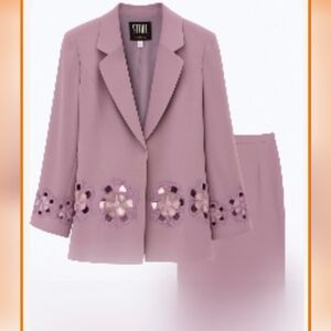 Sioni Lavender Floral Cutout Blazer Matching Midi Skirt TankSet Size 8